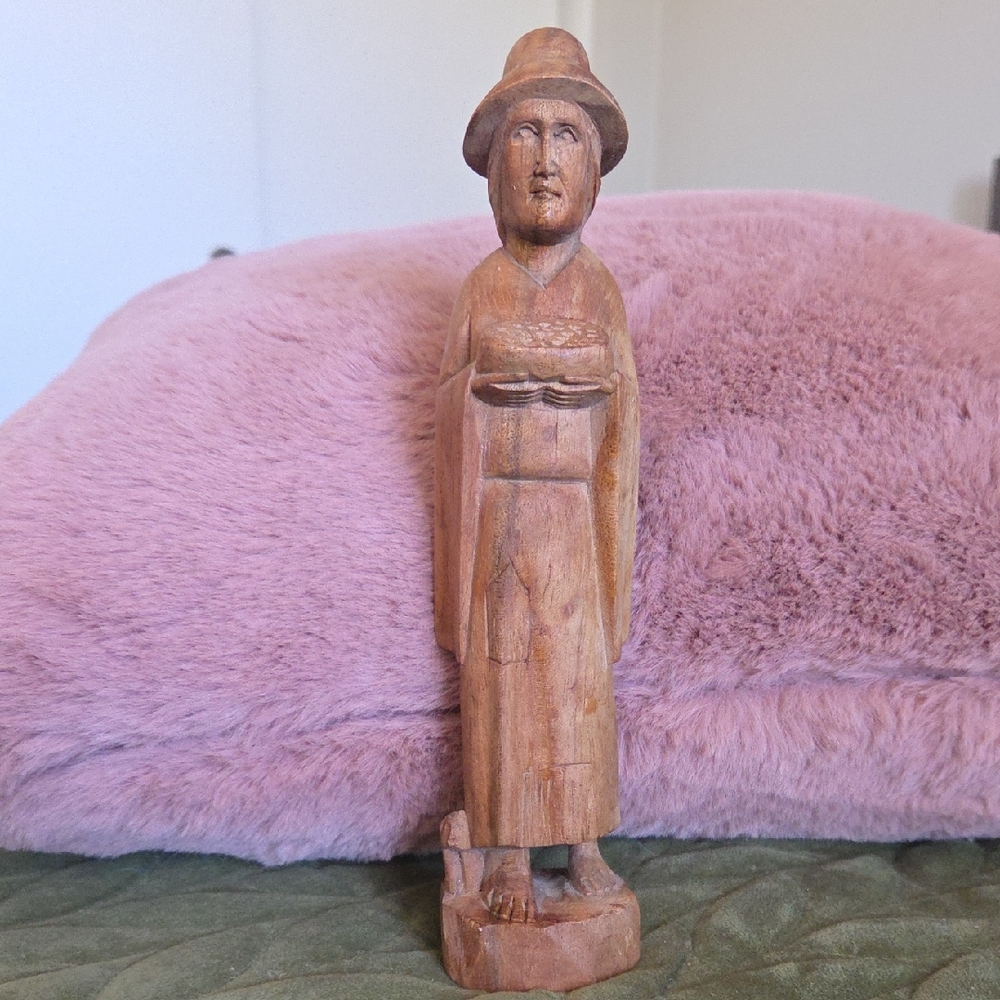 Hand-Carved Wood Figurine in Natural Brown by